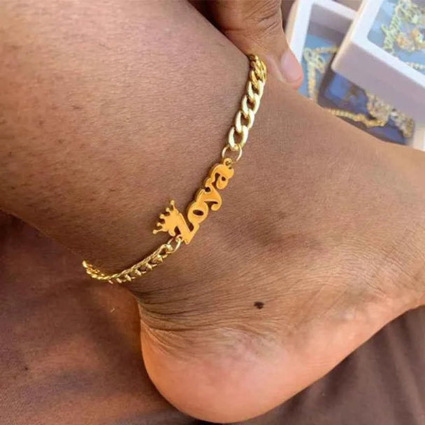 Custom Name Anklets - Stainless Steel Cuban Chain
