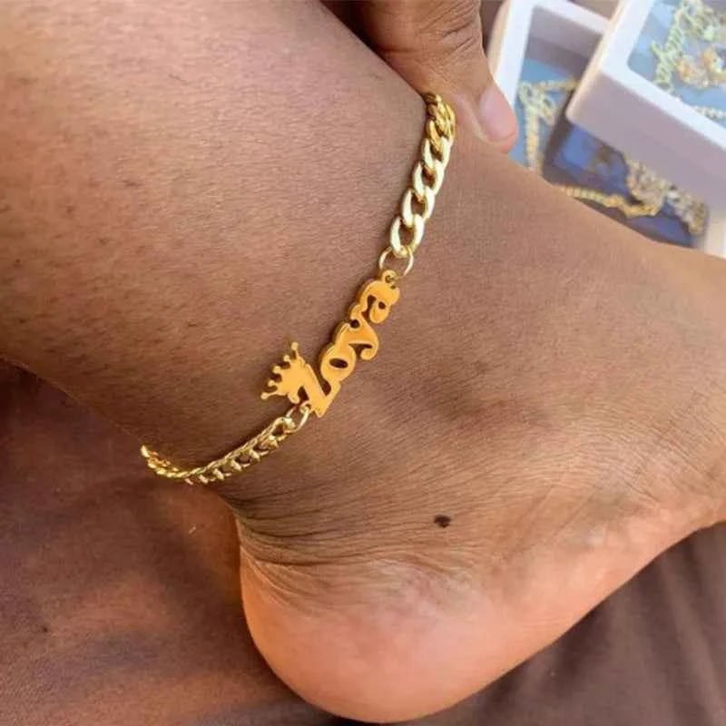 Custom Name Anklets - Stainless Steel Cuban Chain