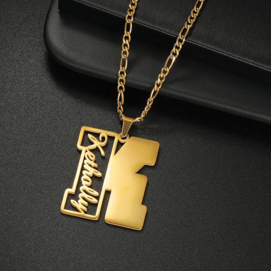 Personalized Big Letter Name Figaro Chain Necklace - Pendant - SHOPPERS' CASTLE