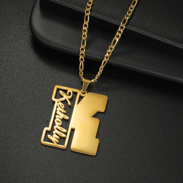 Personalized Big Letter Name Figaro Chain Necklace - Pendant - SHOPPERS' CASTLE