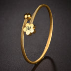 Engrave Name Date Wire Bracelet - Heart & Star Open Bangle - SHOPPERS' CASTLE