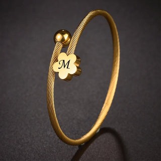 Engrave Name Date Wire Bracelet - Heart & Star Open Bangle - SHOPPERS' CASTLE