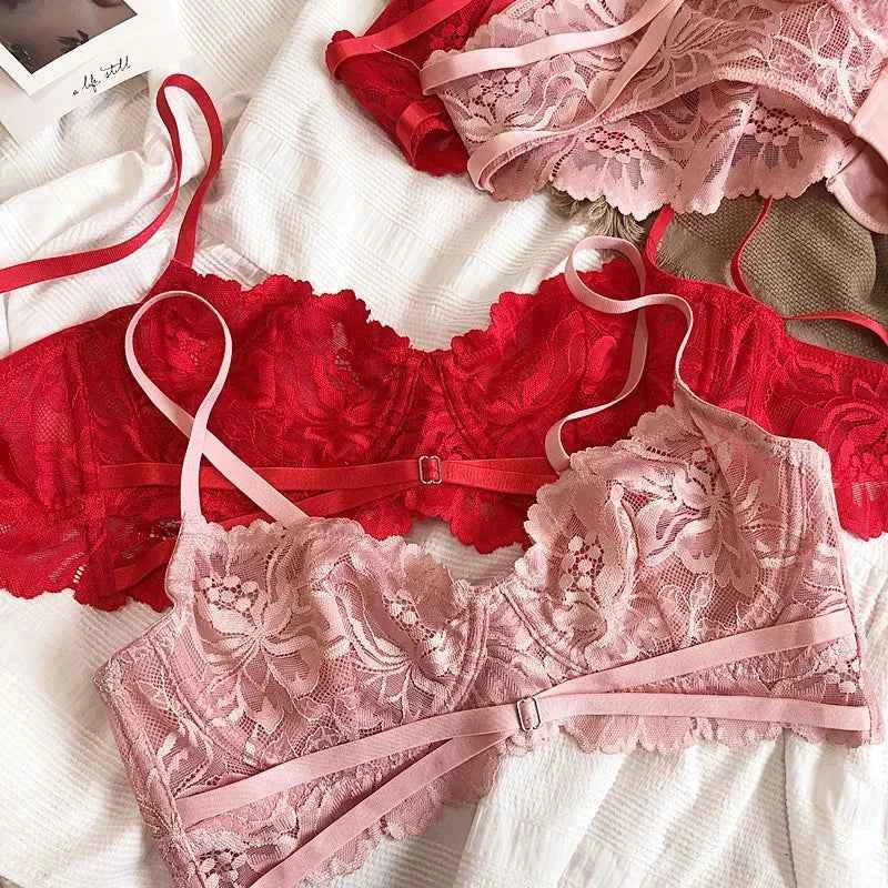 Hollow Lace Ultra-Thin Push-Up Bra Set - Plus Size C/D