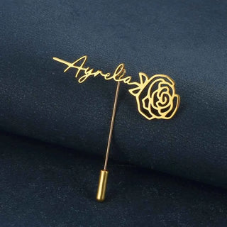 Custom Rose Name Brooch - Groom Lapel Pin Wedding