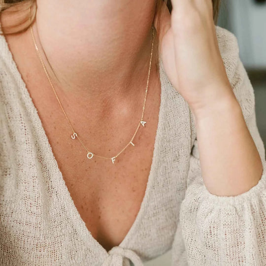 Custom Cubic Zircon Initial Letter Necklace - A-Z