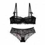 Ultra-Thin Lace Embroidery Bra Set - Plus Size