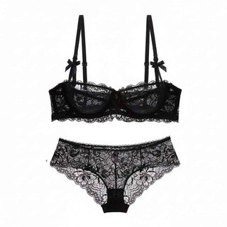 Ultra-Thin Lace Embroidery Bra Set - Plus Size