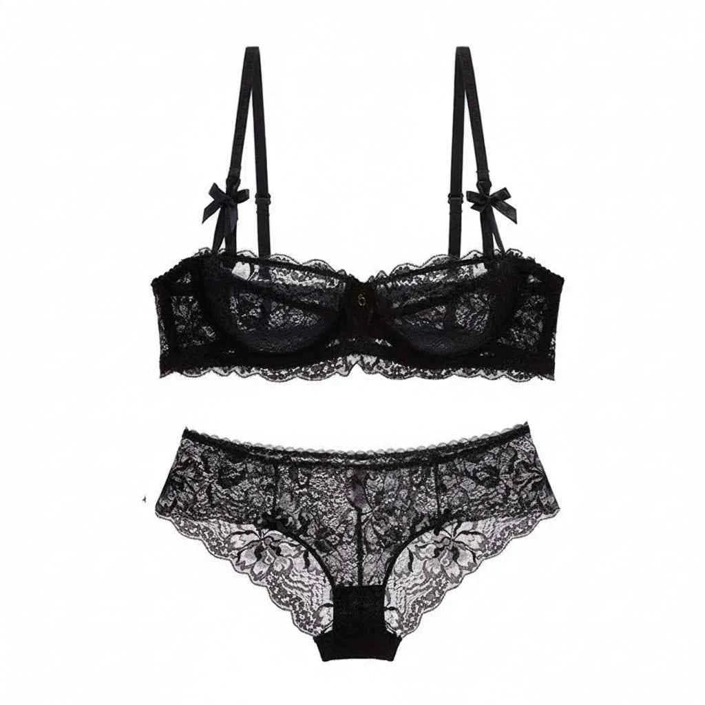 Ultra-Thin Lace Embroidery Bra Set - Plus Size