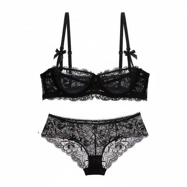 Ultra-Thin Lace Embroidery Bra Set - Plus Size