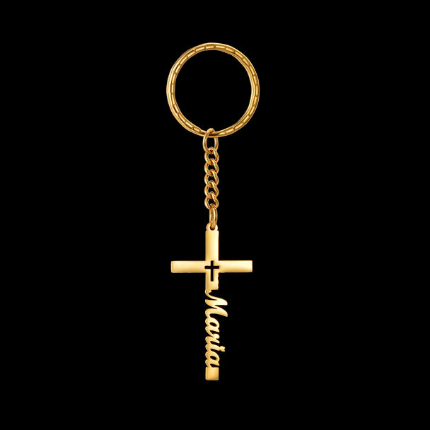 Custom Name Cross Keychain - Nameplate Charm - SHOPPERS' CASTLE