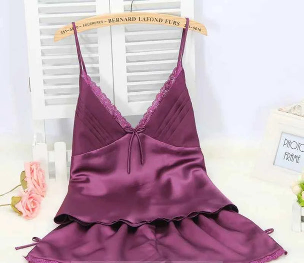 Lace Trim Suspender Pajama Set - SHOPPERS' CASTLE