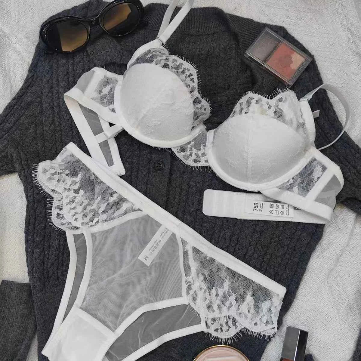 Delicate French Lace Bra Set - Breathable Half-Cup Design