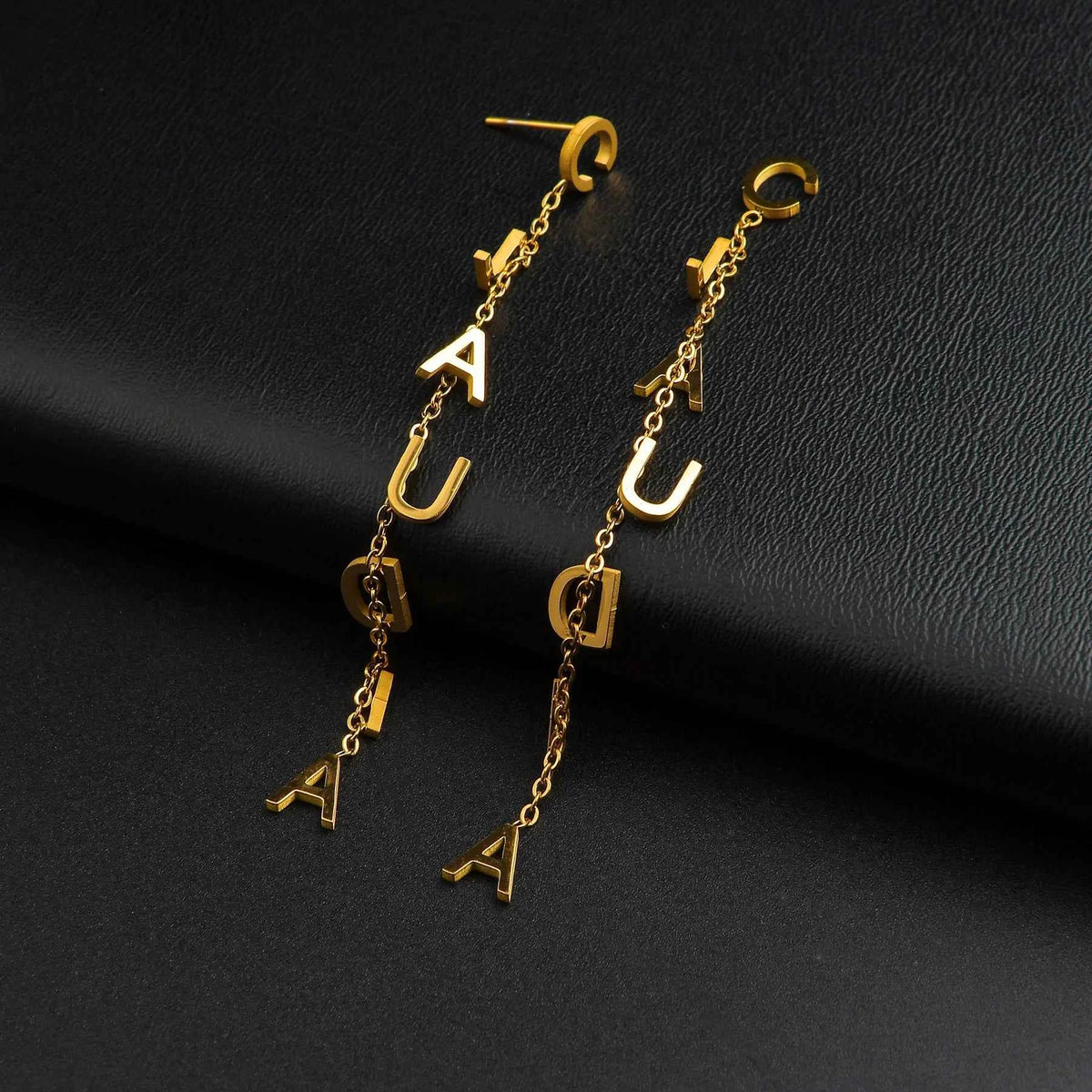 Custom Name Stud Earrings with Chain - Star & Heart