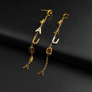 Custom Name Stud Earrings with Chain - Star & Heart