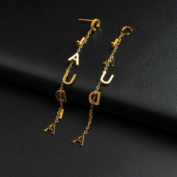 Custom Name Stud Earrings with Chain - Star & Heart