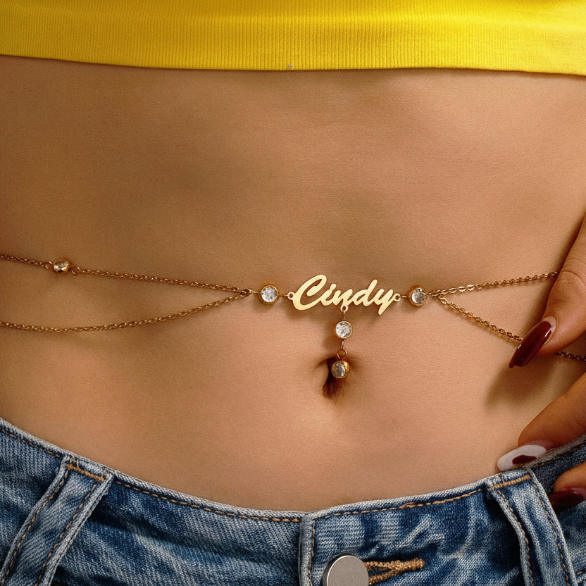 Custom Name Waist Chain with Stone - Sexy Beach Belly Chain - SHOPPERS' CASTLE