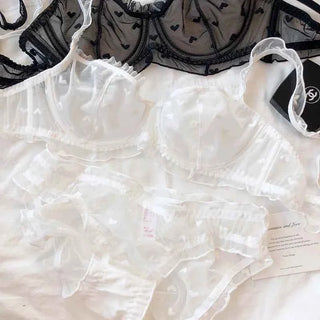French Ultra-Thin Love Embroidery Bra Set - Plus Size