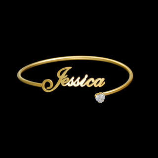 Personalized Name Open Adjustable Bangle - Heart & Letter - SHOPPERS' CASTLE