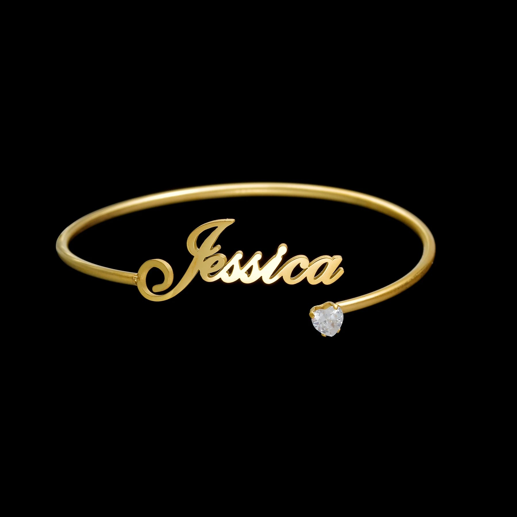 Personalized Name Open Adjustable Bangle - Heart & Letter - SHOPPERS' CASTLE