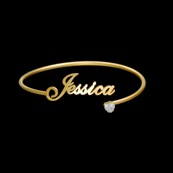 Personalized Name Open Adjustable Bangle - Heart & Letter - SHOPPERS' CASTLE