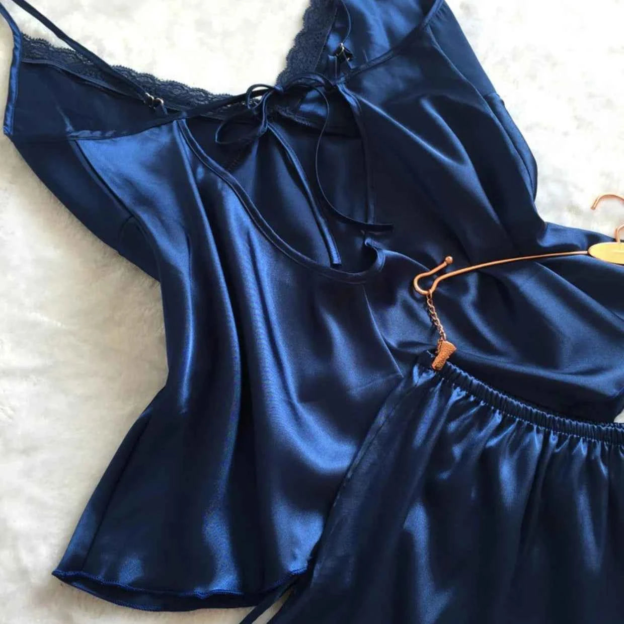 Lace Trim Suspender Pajama Set - SHOPPERS' CASTLE