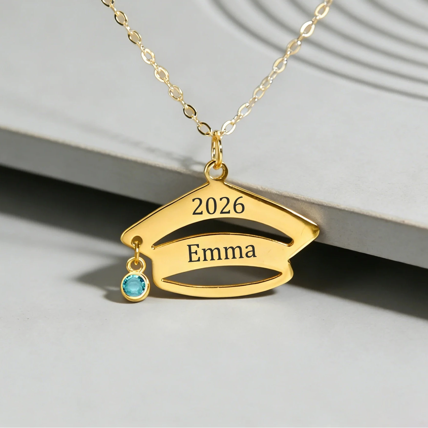Engrave Name Date Bachelor Cap Necklace - Graduation Gift