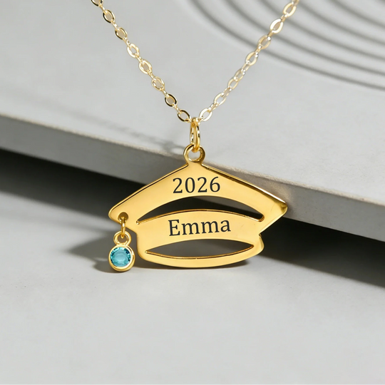 Engrave Name Date Bachelor Cap Necklace - Graduation Gift
