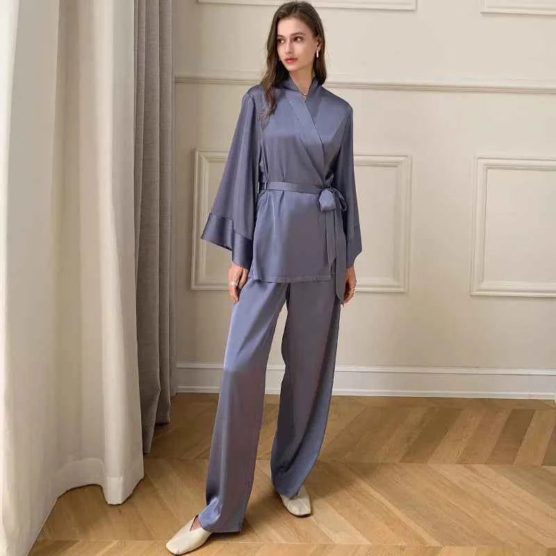 French Style Satin Pajama Set - 2 Piece - SHOPPERS' CASTLE