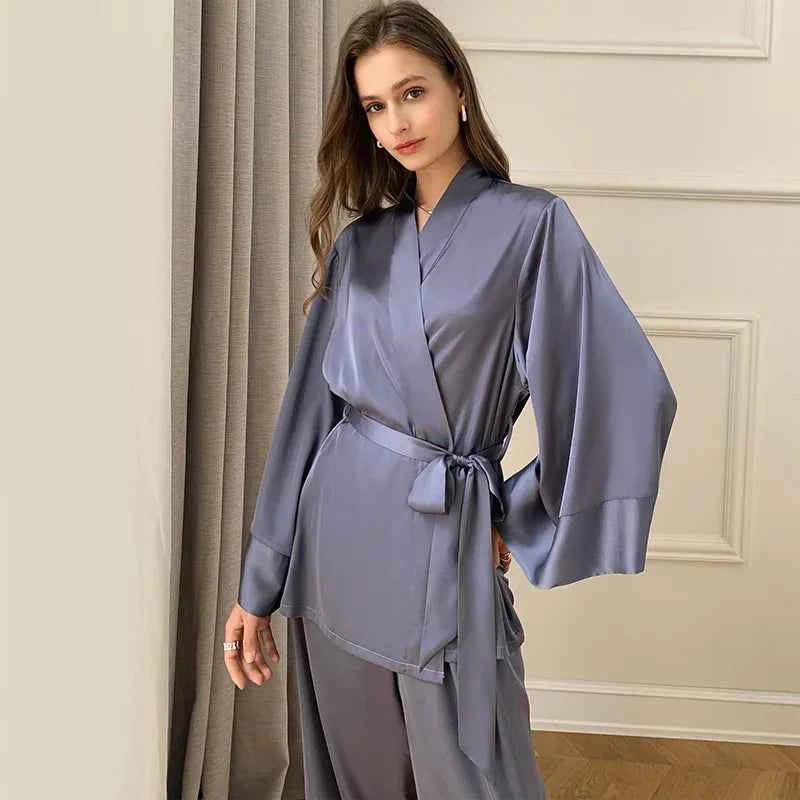 French Style Satin Pajama Set - 2 Piece - SHOPPERS' CASTLE