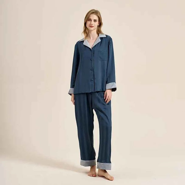Striped Long Sleeve Pajama Set - SHOPPERS' CASTLE