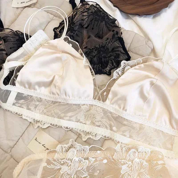French Lace Triangle Cup Wire-Free Bralette Set