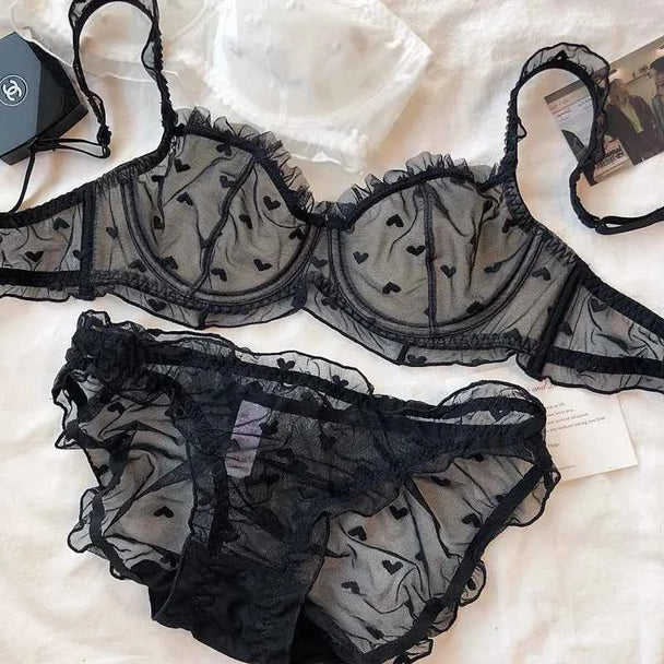 French Ultra-Thin Love Embroidery Bra Set - Plus Size