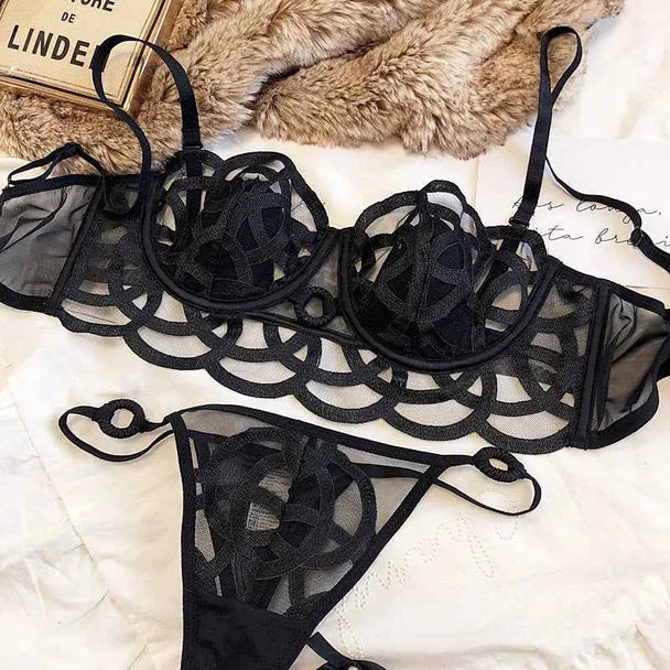 French Ultra-Thin Lace Bra Set with Thong
