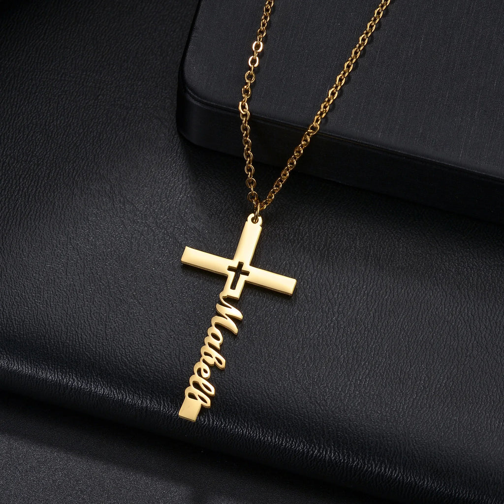 Personalized Name Cross Necklace - Zircon Pendant - SHOPPERS' CASTLE