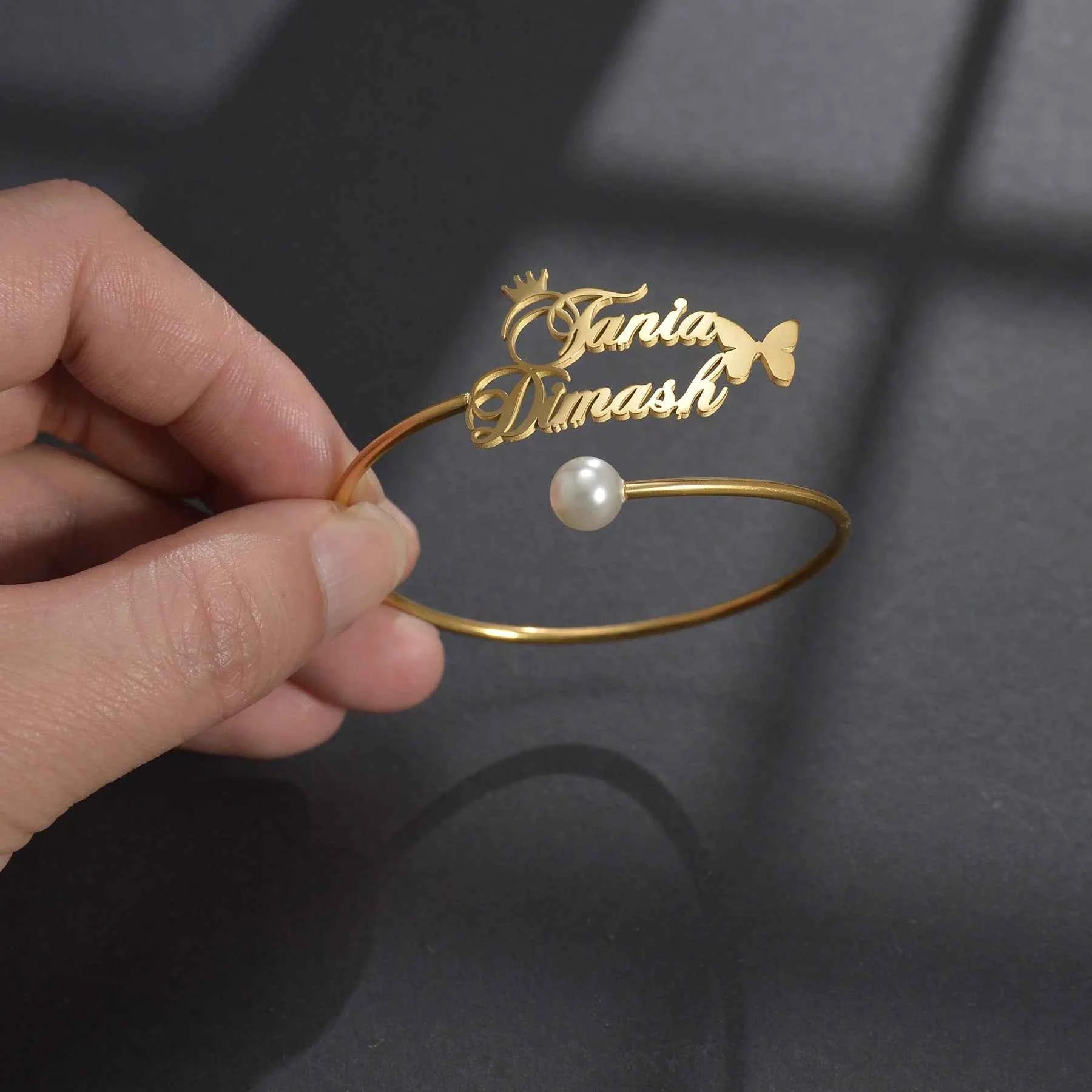 Personalized Name Open Adjustable Bangle - Heart & Letter