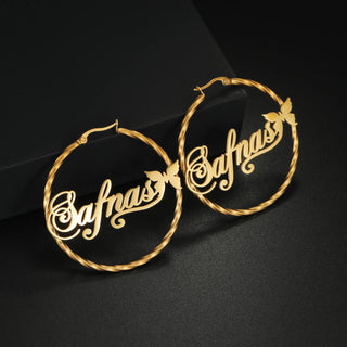 Custom Name Twisted Wire Hoop Earrings - Stainless Steel - SHOPPERS' CASTLE