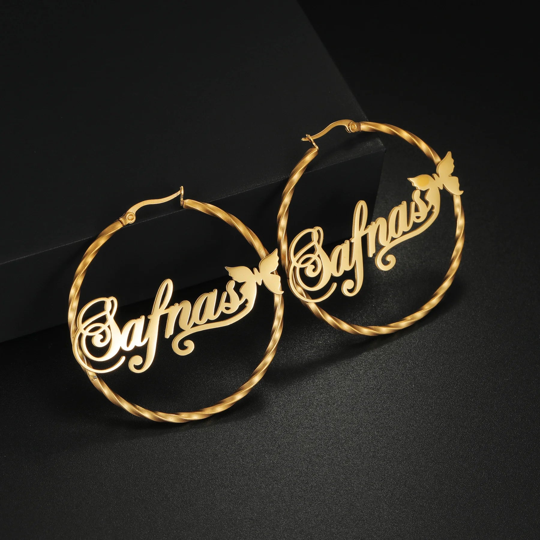 Custom Name Twisted Wire Hoop Earrings - Stainless Steel - SHOPPERS' CASTLE