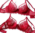 Sexy Burgundy Lace Transparent Bra Set - 3/4 Cup