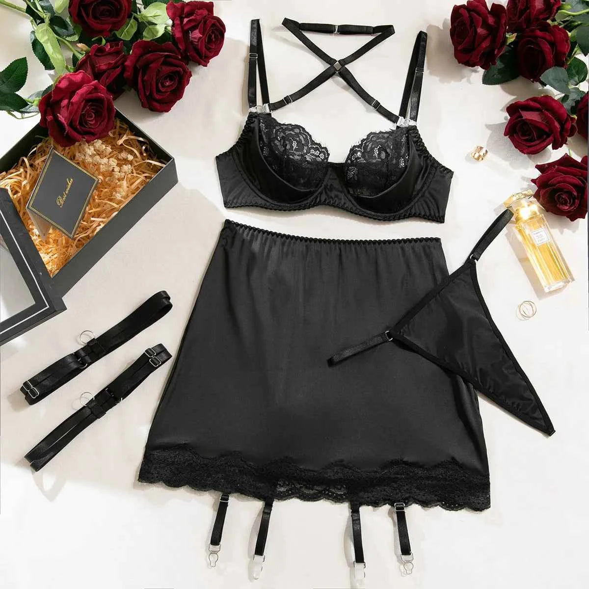 Halter Bra Heart G-String & Garter Set