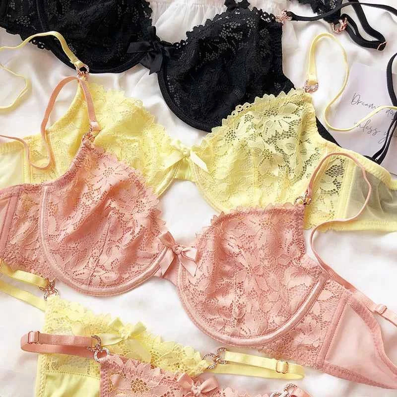 Luxury Rhinestone French Lace Bra & Thong Set