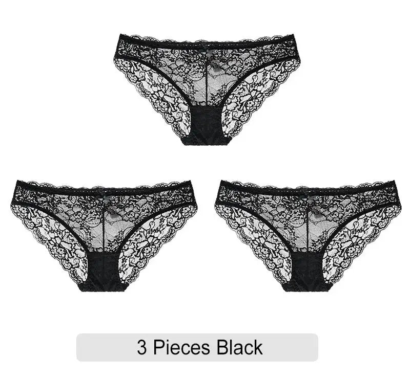 Embroidered Lace Brief Trio - Purple, Black & Beige - SHOPPERS' CASTLE