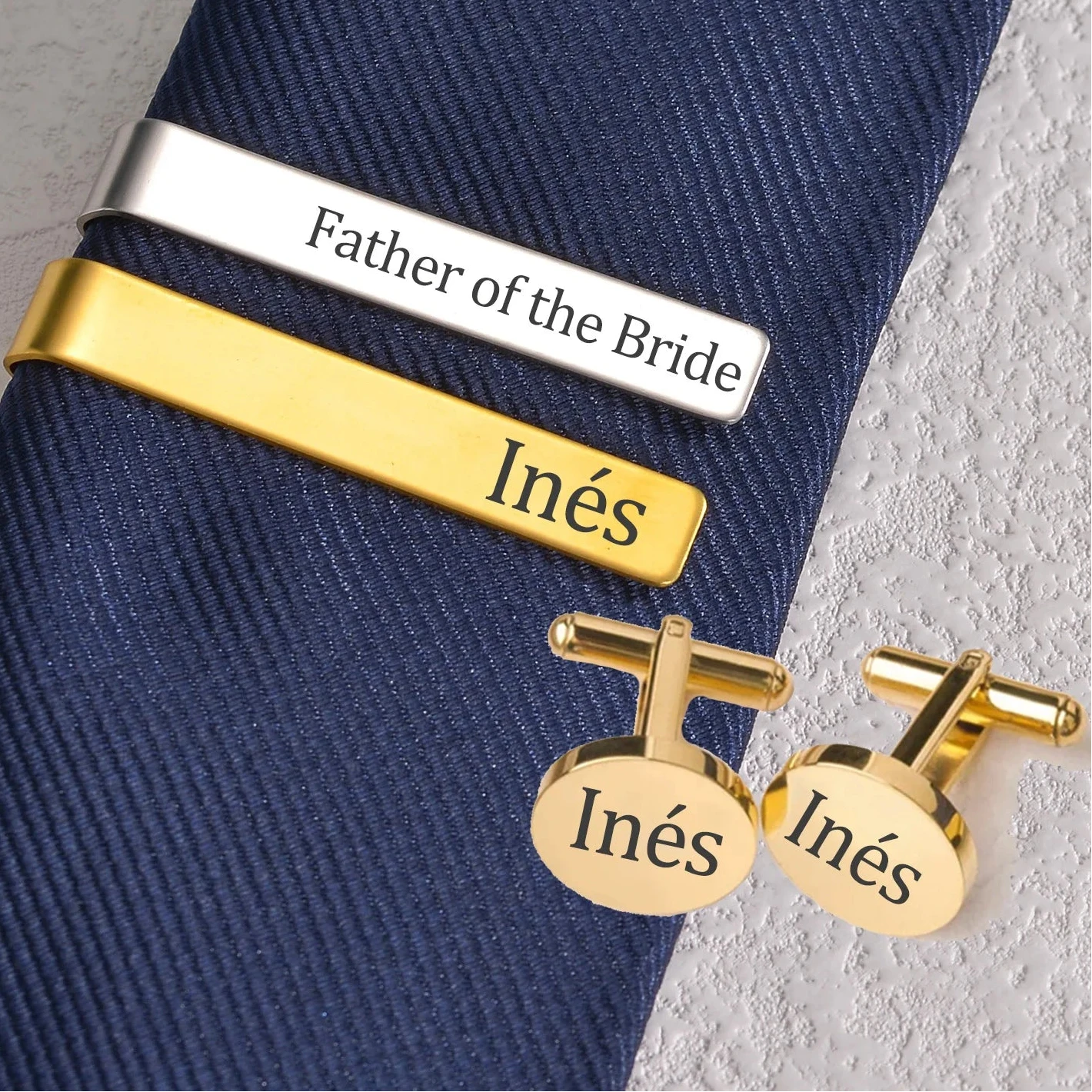 Personalized Engraved Name Cufflinks Tie Clip Set - Jewelry Set