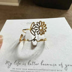 Custom Birth Flower Name Ring - Adjustable