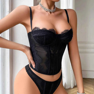 Mesh Ultra-Thin Sling Tops Bra & Thong Set with Shapewear