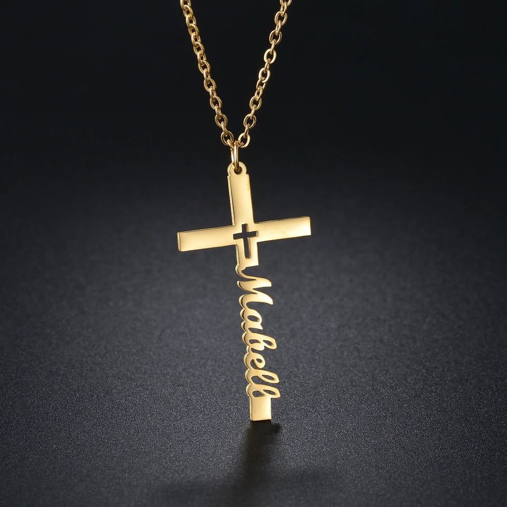 Personalized Name Cross Necklace - Zircon Pendant - SHOPPERS' CASTLE