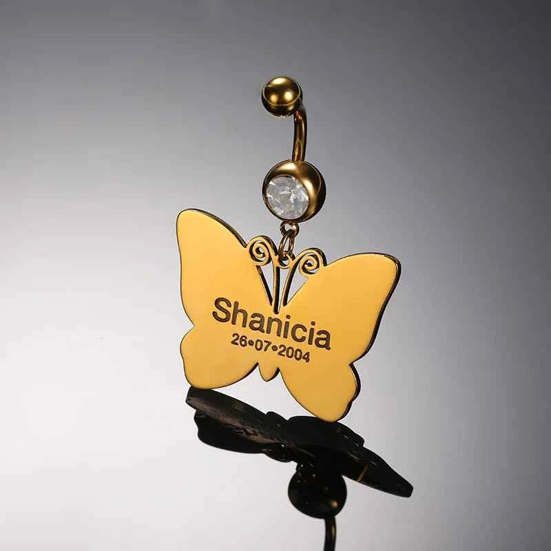 Custom Name Belly Button Ring - Crystal Chain Body Jewelry