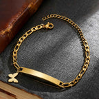 Engrave Name Heart Figaro Chain Bracelet - Adjustable