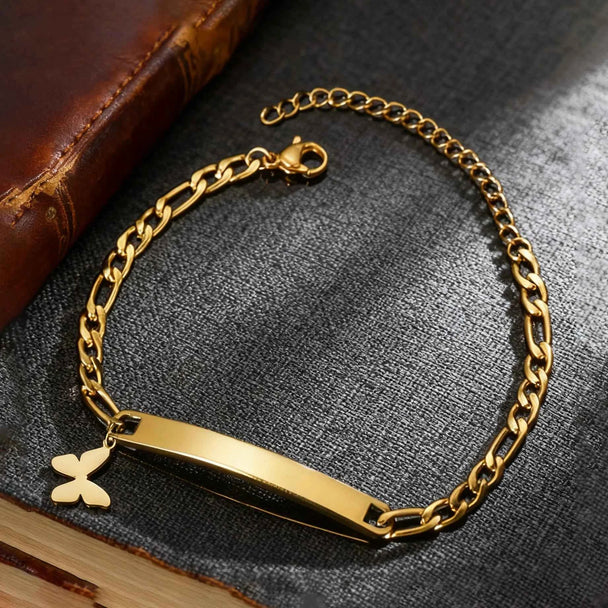 Engrave Name Heart Figaro Chain Bracelet - Adjustable