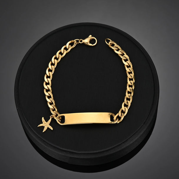 Engrave Name Cross Heart Bracelet - Adjustable Cuban Chain - SHOPPERS' CASTLE