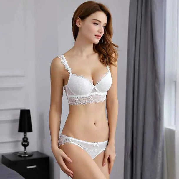 Romantic Lace Embroidery Push-Up Bra Set - Plus Size